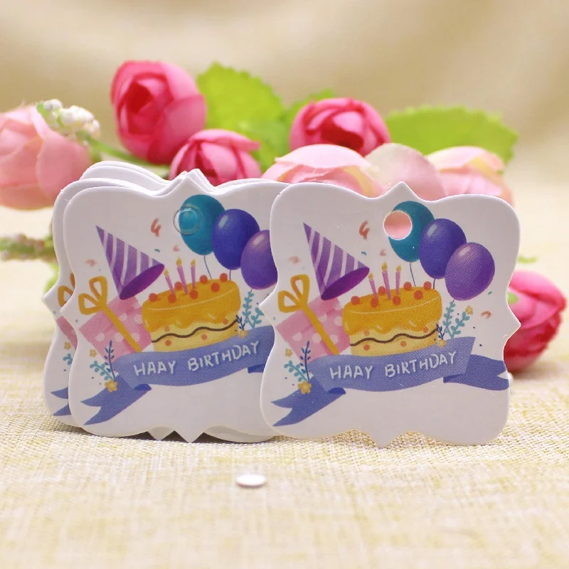 100 Pcs/Pack Happy Birthday Theme Unicorn Paper Gift Tag for Coming Gift Tags Baby Birthday Box Packaging Accessories