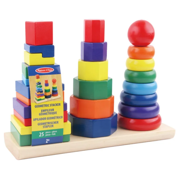 Geometric Shape Blocks Shape Sorter Toys Wooden Column Shape Stacking Tower