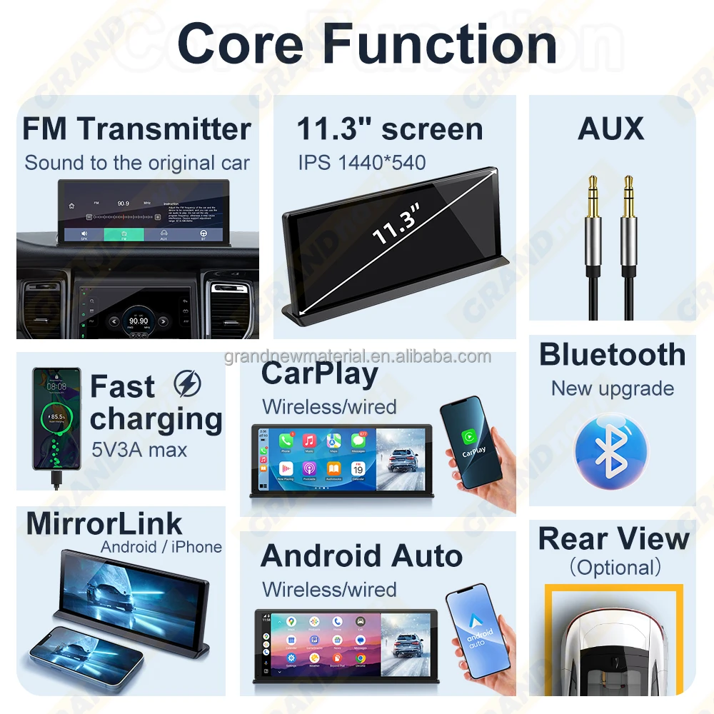 GRANDNAVI 11.3 inch Car Radio Wireless Carplay Android Auto Multimedia Video Player Mirrorlink Touch Screen For VW Toyota Cars