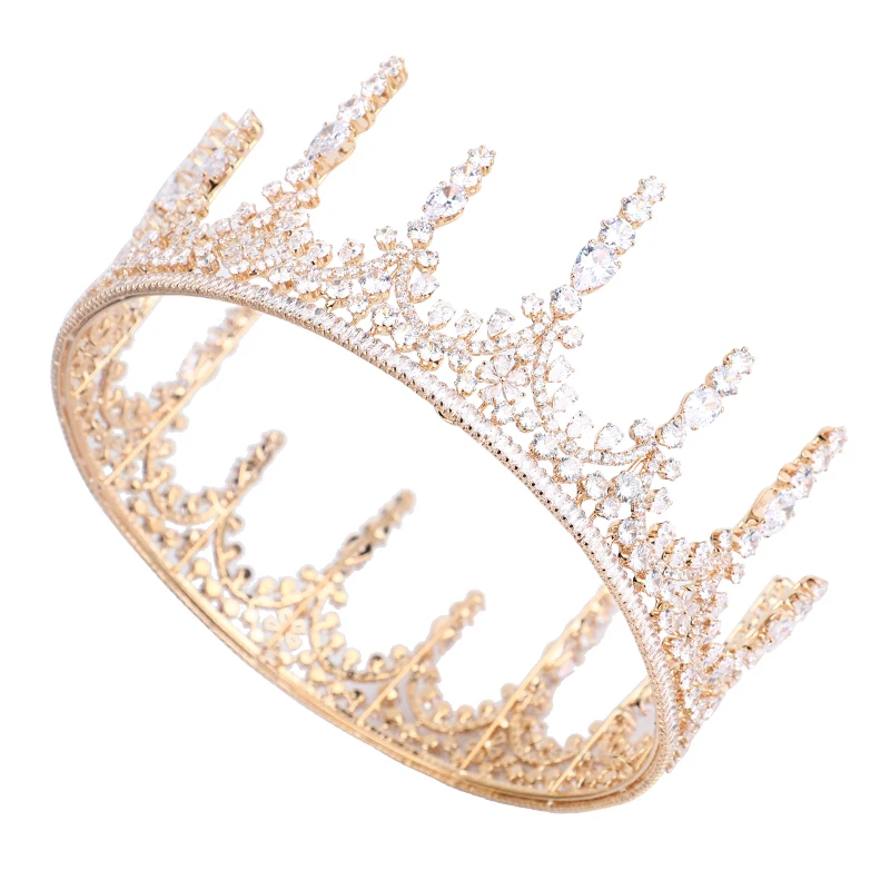 Platinum Plated/Gold Plated Zircon Crowns Wedding Tiaras And Crown Bridal Tiara Princess Queen Corona Pageant Crown Full Round