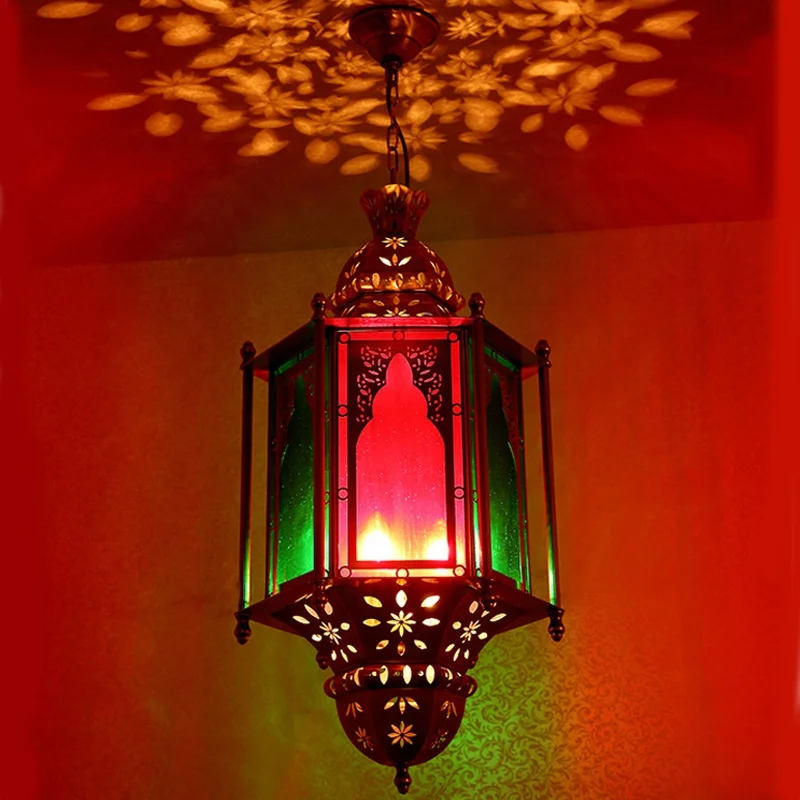 Современная светодиодная домашняя медная люстра Юго-Восточная Азия витражная стеклянная люстра Арабская мусульманская медная лампа в стиле ретро