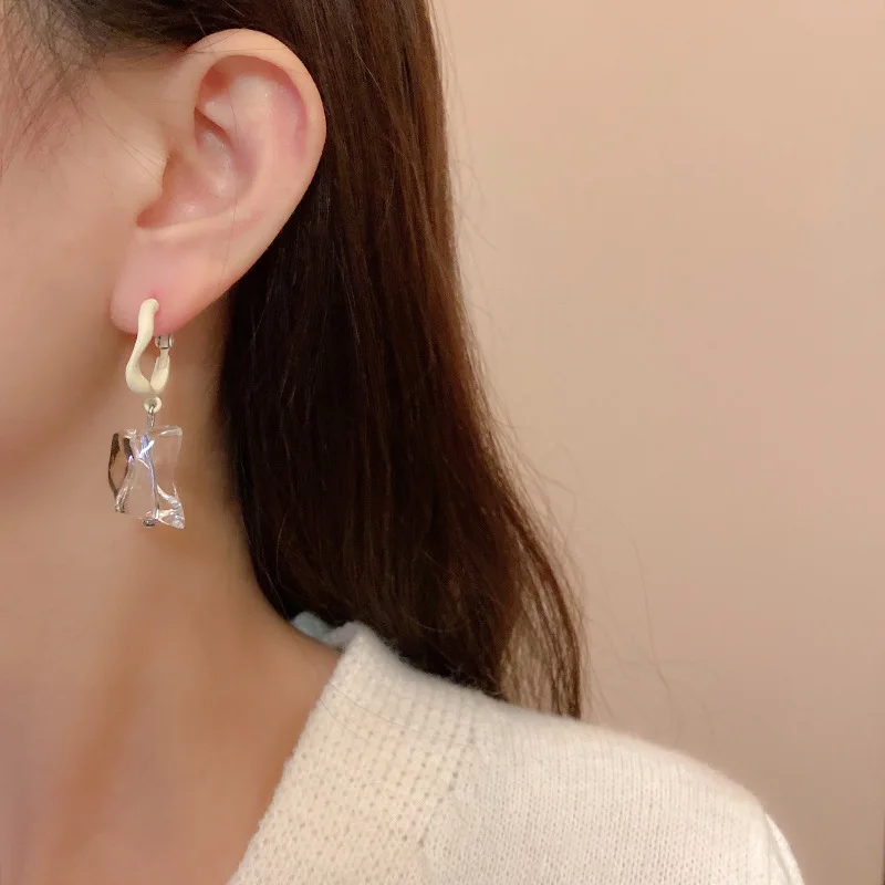 Irregular Transparent Earrings Cherry Flower Square Drop Earrings Acrylic Fashion Earrings Dangler Girl Gifts For Friends