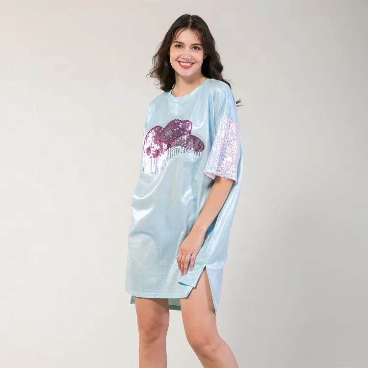 Custom Shinny Crew-Neck Lightweight Plus Size Sequin Cowgirls Pattern Dot Crystal T-shirts for Women