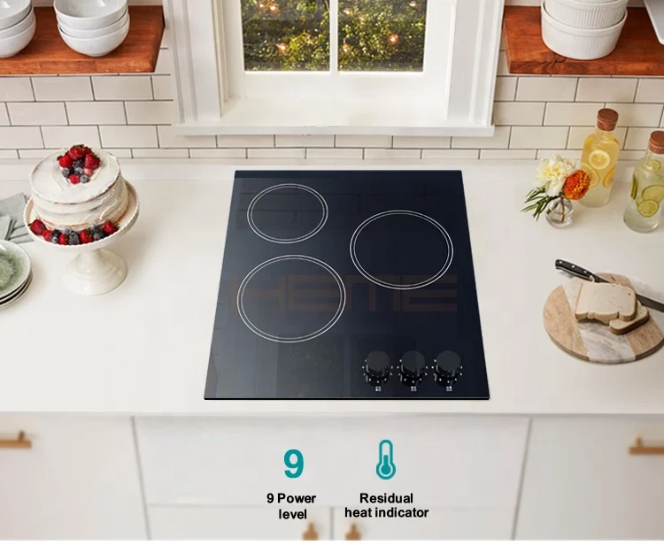Cooktop Manufacturer High Quality Black Glass 3 Infrared Hot Plates 45cm Ceramic Electric Stove