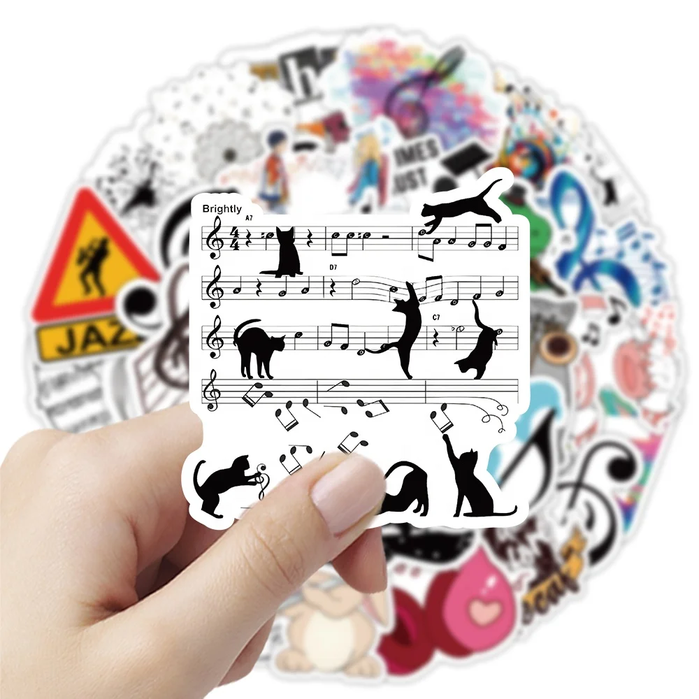 Custom 53pcs Cartoon Musical note Sticker for kids Waterproof Vinyl Laptop Phone Decoration Graffiti Music Stickers Students