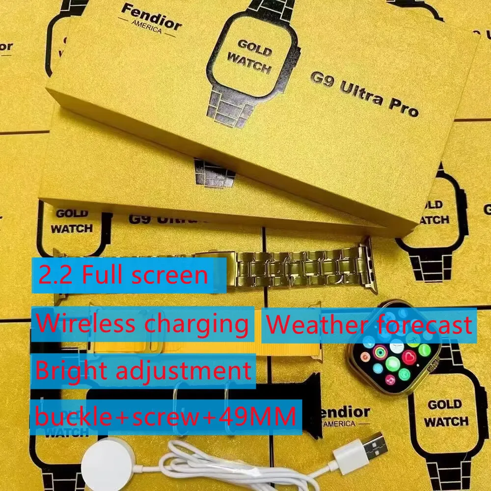 Wholesale factory supply G9 Ultra PRO Bluetooth Talk Watch 2.2 Large screen Gold steel band multi-function Smartwatch