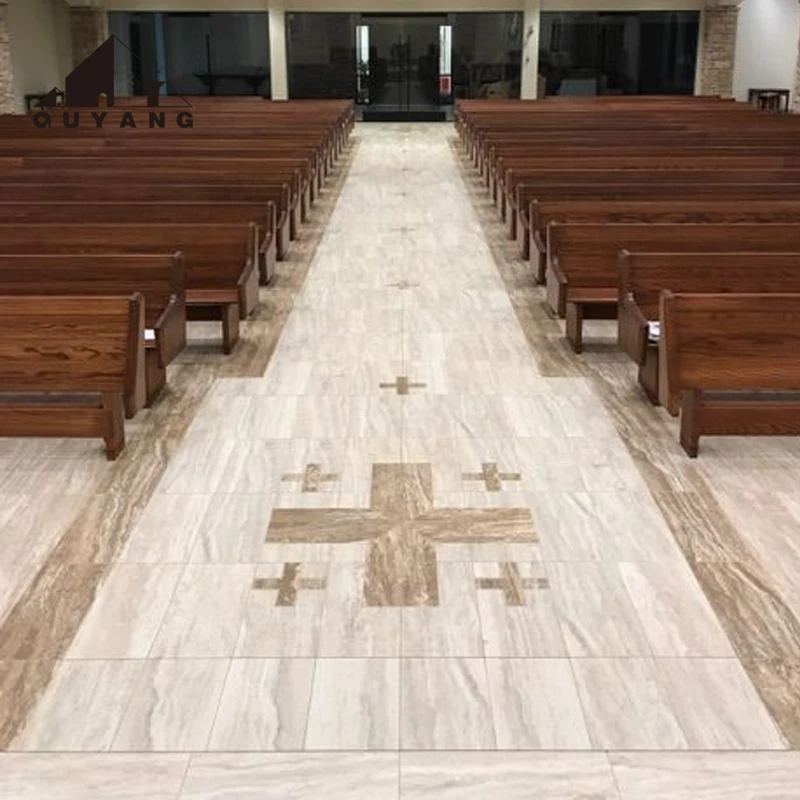 QUYANG Church Lobby Project Design Natural Stone Waterjet Tiles Marble Inlay Medallion Floor