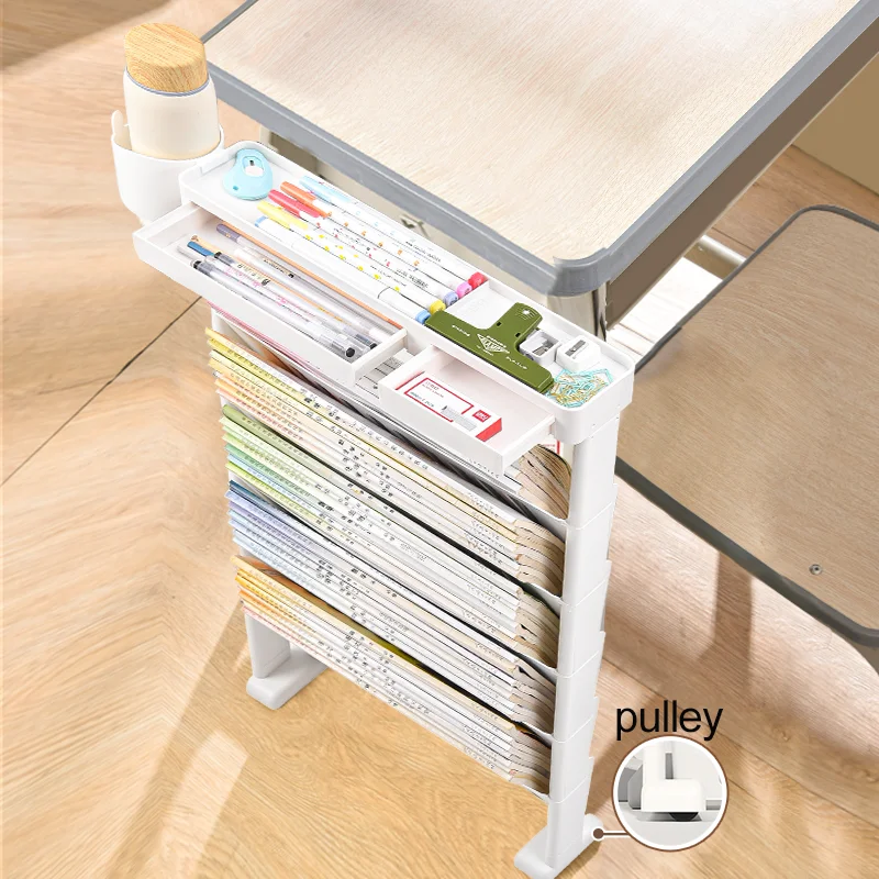 Portable Plastic 5-Tier Book Cart with Wheels, High Capacity Partition Storage, Side Table Organizer for Multiple Scenes