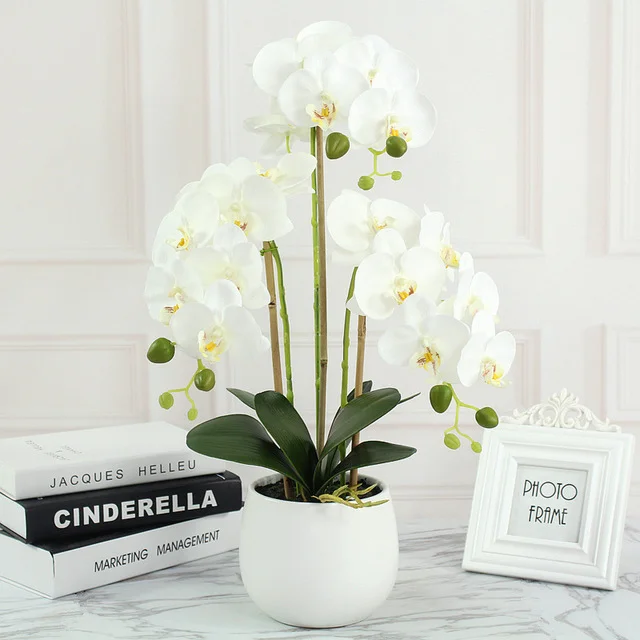 Artificial Bonsai Plant Latex Flower Wholesale Ceramic Orchid Leaf With Pot