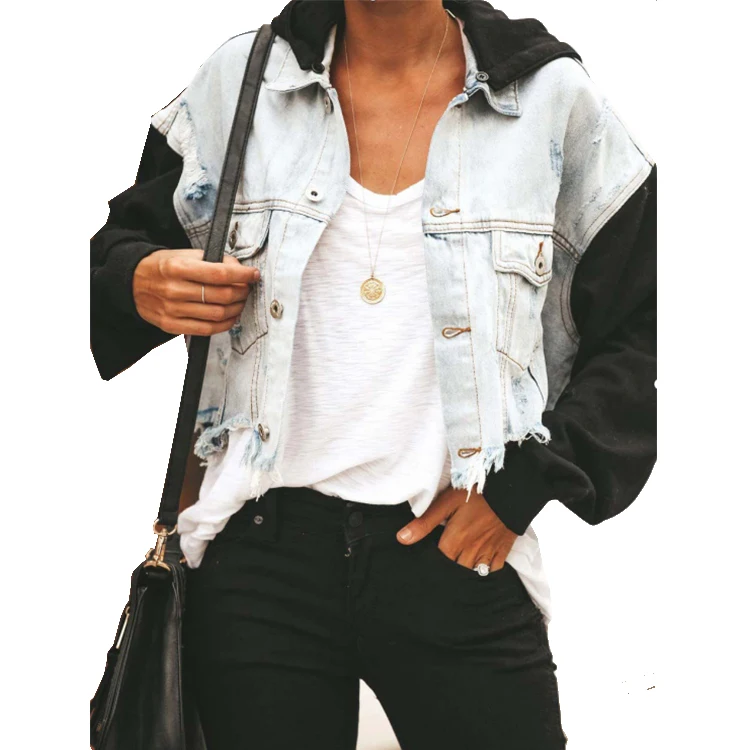 wholesale Hot Seller Ripped Holes In Fringe Stitching Denim Jackets