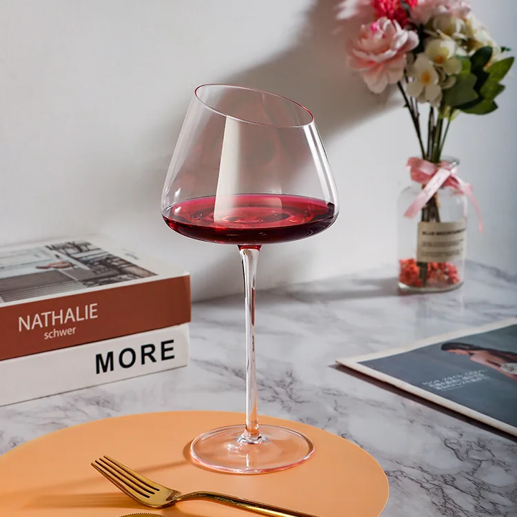Copas Glass Goblet Wine Glass Crystal De Vino French Oblique Mouth Flamingo Wine Glass Special Gift for Lovers Red Luxury OEM