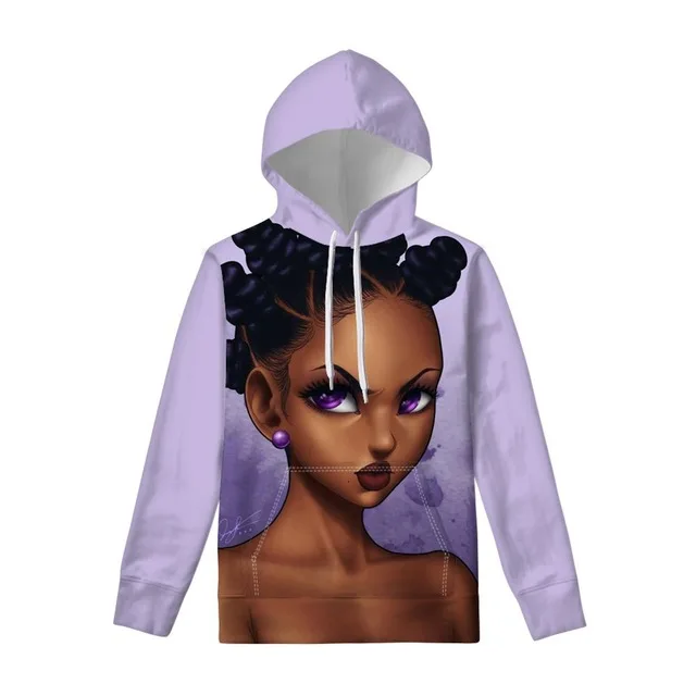 Custom Logo Long Sleeve Black Art African Girls Printing Fashion Hip Hop Pullover Ladies Women Hoodies Sweatshirt