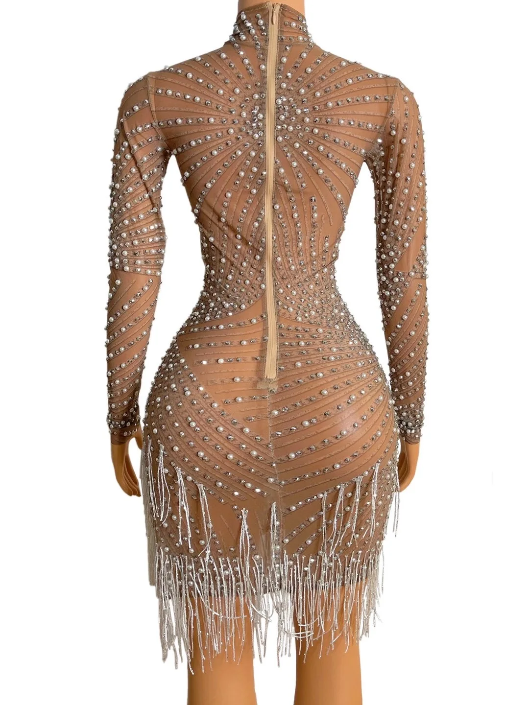 NOVANCE new pattern bodycon shiny women Elegant Dress exotic dancewear Fringed Mini Dress Pearl Design Dress