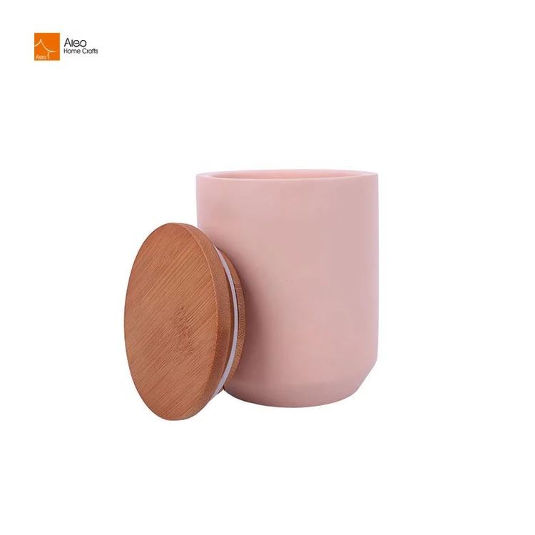 Custom Stoneware Candle Holder with Embossed Style Empty Scented Jars in Concrete Cement Cylinder Container with Lid Home Use