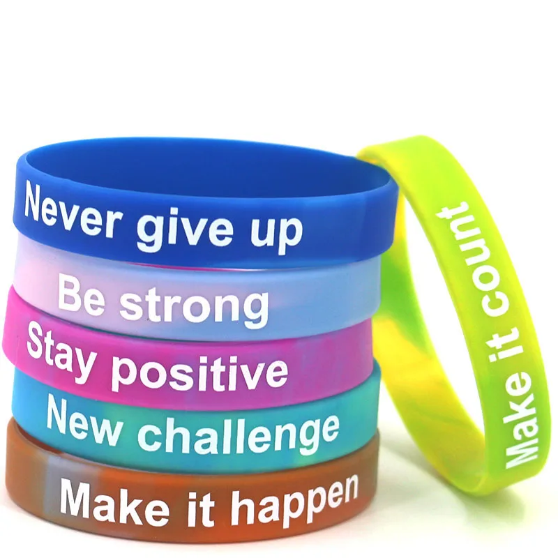Wholesale In Stock Never give up Camouflage Colorful Silicone Wristband Men Women Students Activity Silicone Bracelet