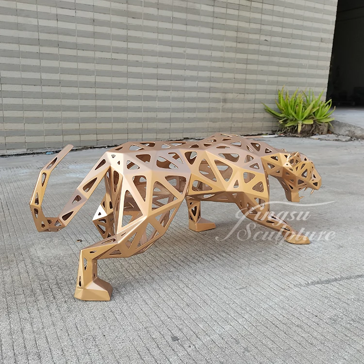 Home decor outdoor use customized section sliver color polishing stainless steel metal panther sculpture