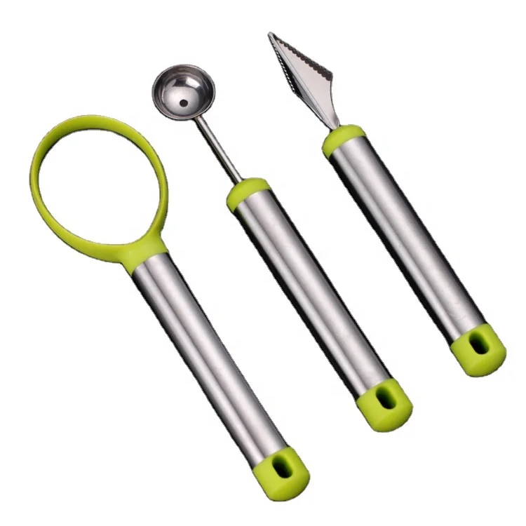 Supply Stainless Steel Fruit Digger Fruit Tool Three-piece Watermelon Digger Carving Knife Seed Remover