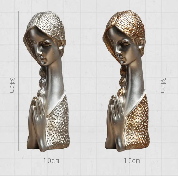 CREATIVE RESIN HOUSE ROOM TABLE TOP DECORATION PRAY HAND LONG HAIR HUMAN LADY GIRL STATUES FIGURINES SCULPTURES TOY DOLL CRAFT