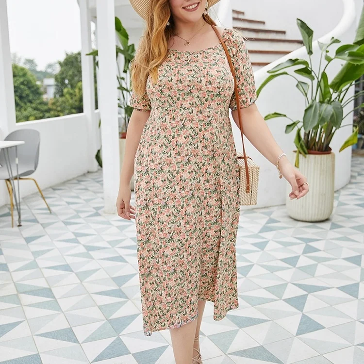 
Hot sell factory supply fashion summer plus size elegant floral dress for ladies 