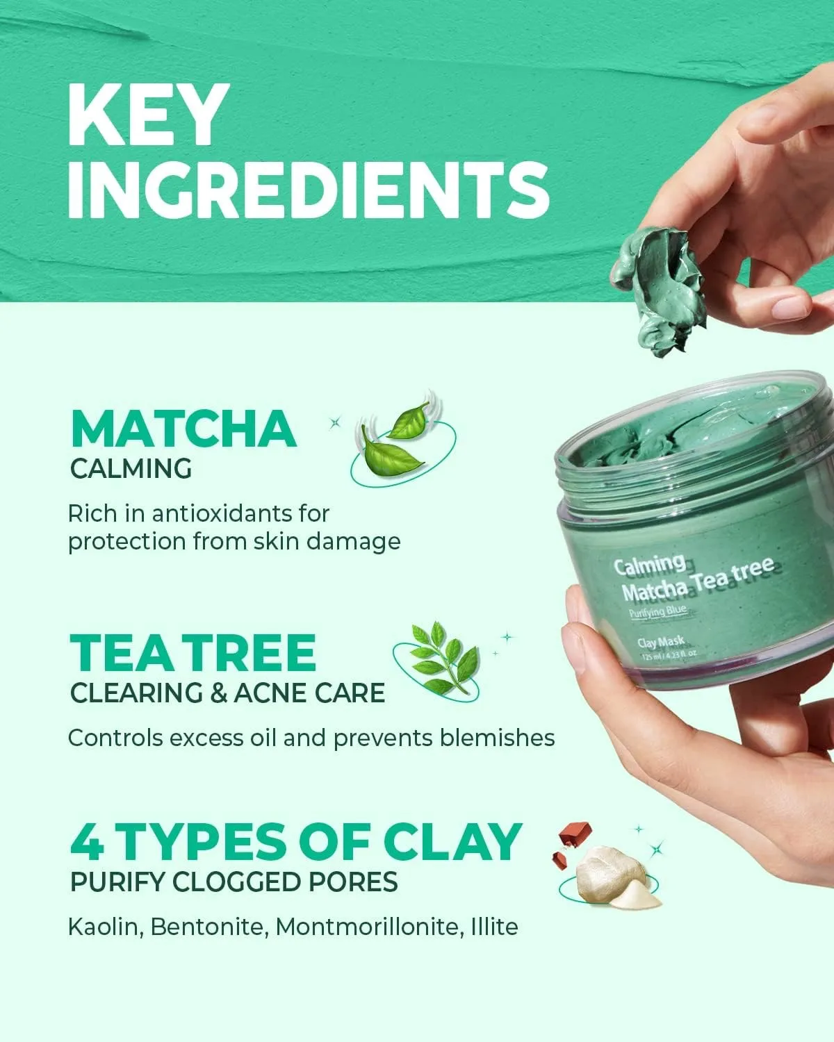 Private Label Hydrating Pore Purifying Calming Matcha Green Tea & Tea Tree Clay Mask for Acne