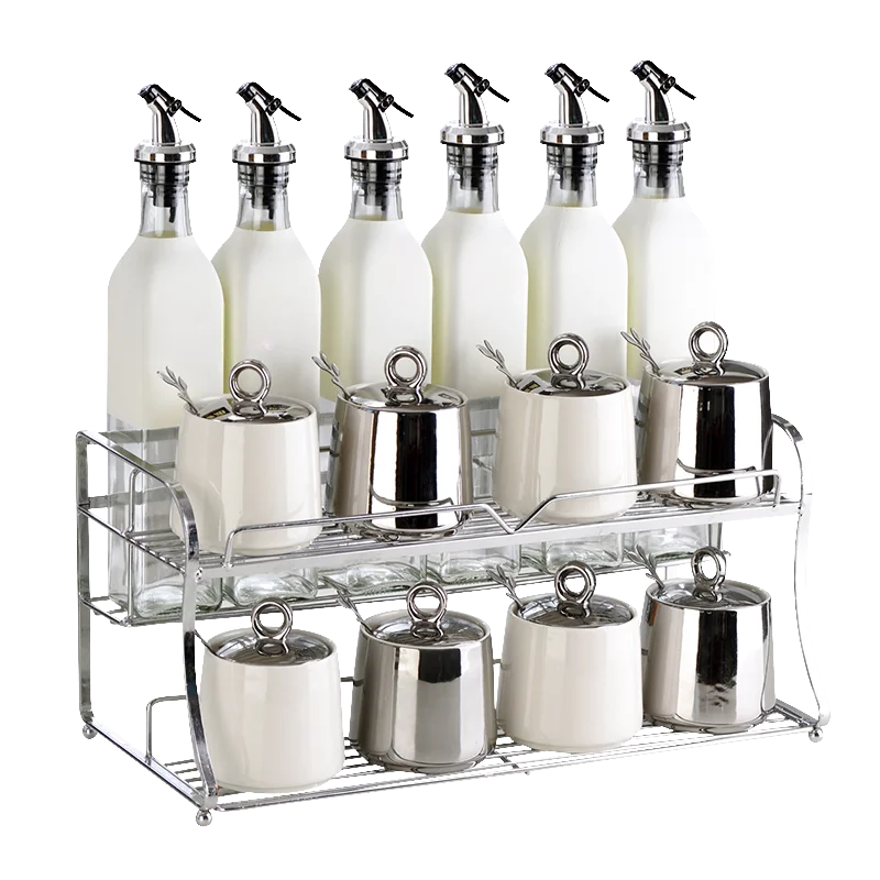 Multi-functional Storage Bottles & Jars Set With Holder Luxury Ceramic Kitchen Seasoning Jar With Glass Oil Jar For Home Party
