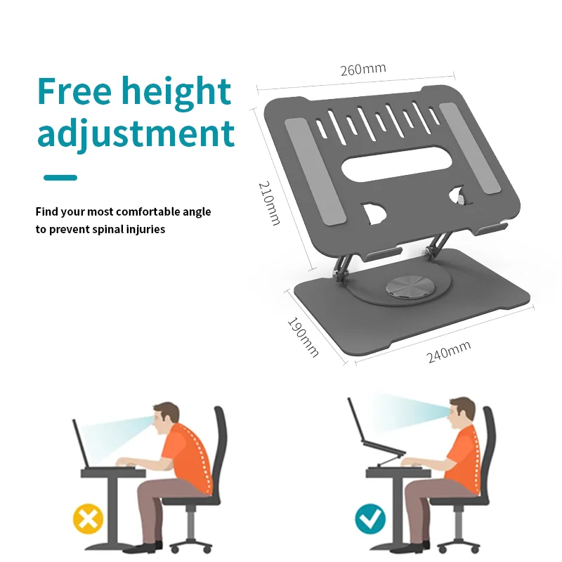 Wholesale Factory Price Foldable Metal Notebook Holder 360 Rotatable Height Adjustable Universal Laptop Stand for MacBook
