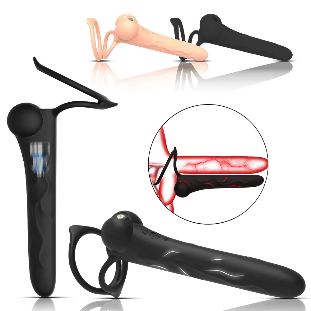 New Double Ring Wearable Couple Delayed Ejaculation Vibrator Cock Ring Penis Ring Anal Plug Adult Sex Toys