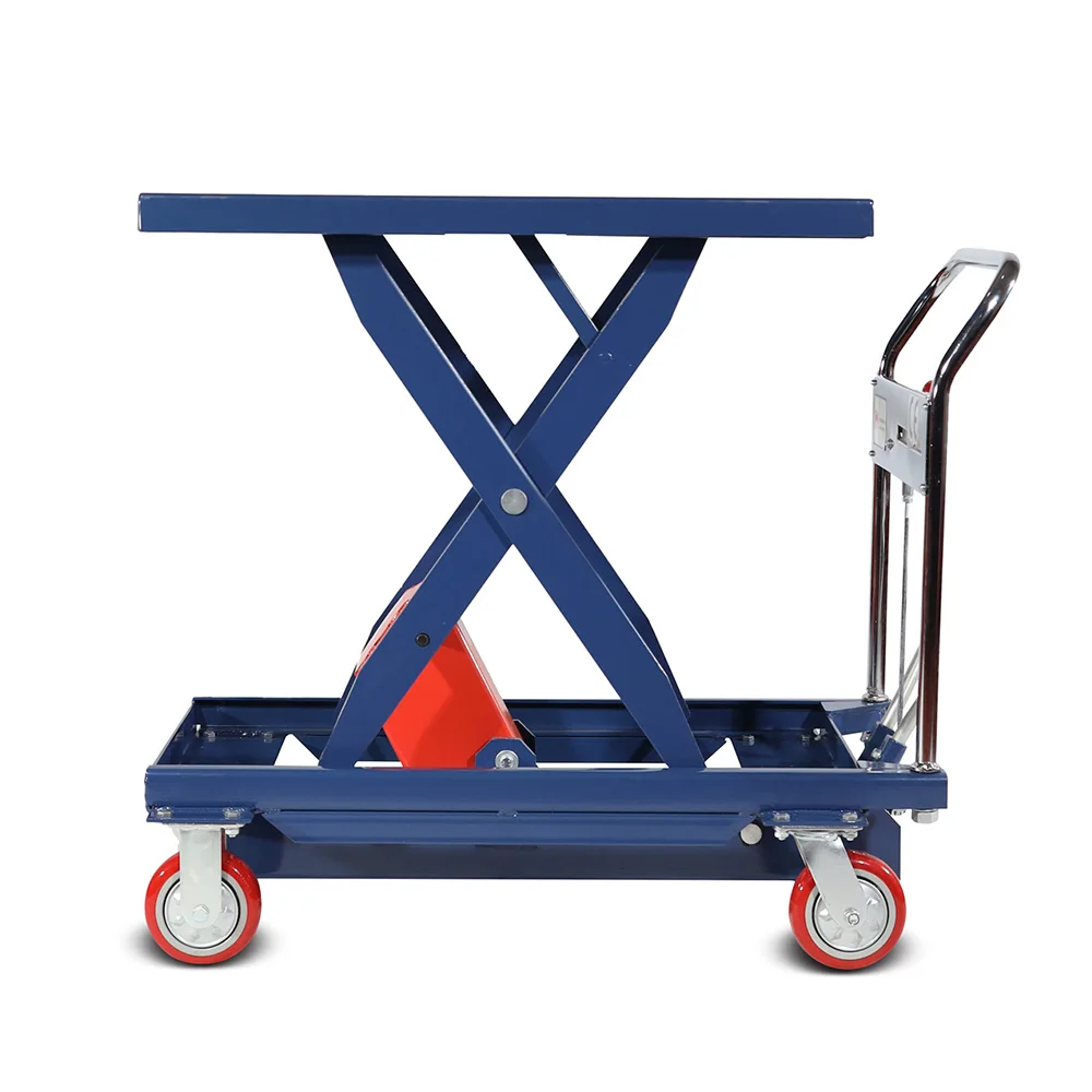 500kg 1100lbs  Platform Lift Table Cart Hand Hydraulic Single Scissor 725mmLifting Height 500kgs Capacity with 4 Wheels
