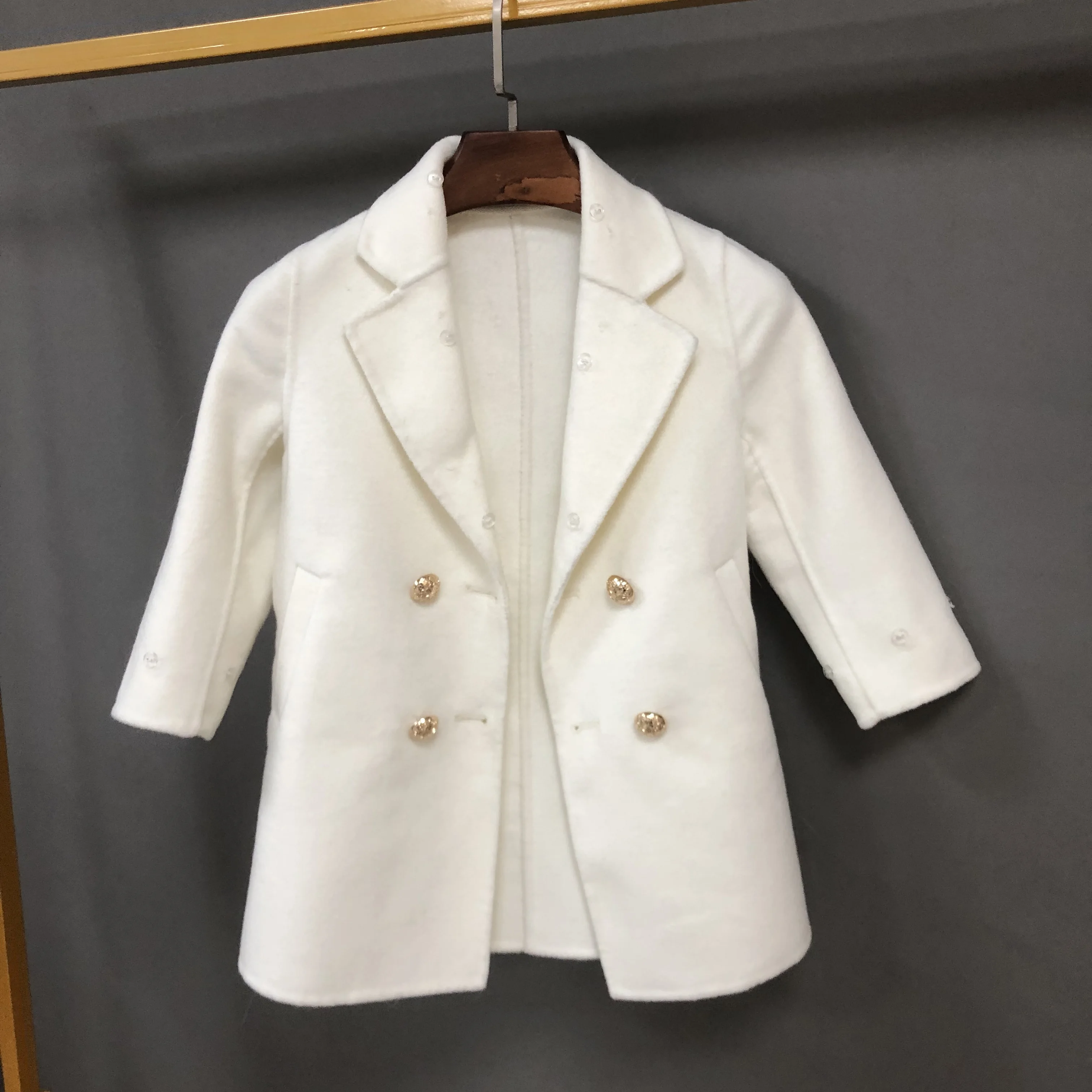 New Arrival Double Breasted Wool Overcoat For Kids Trench Coat Real Fox Fur Collar Cuffs Girls Cashmere Winter