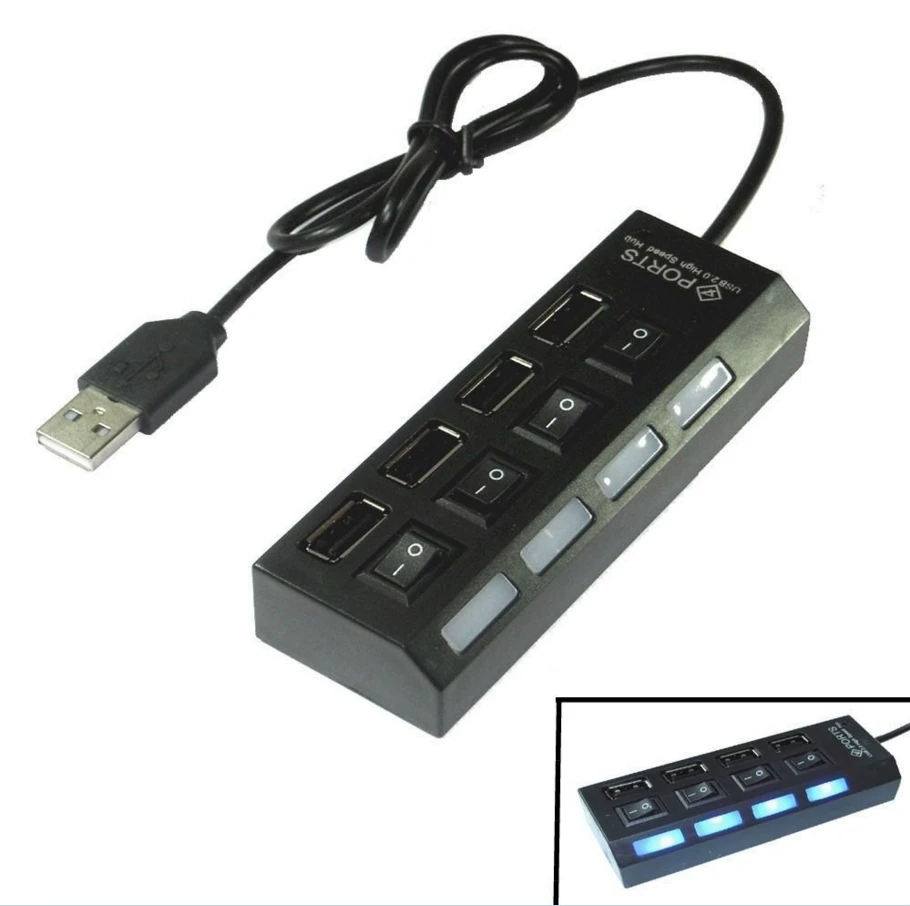 wholesale promotion gift custom logo usb 3.0 data hub with individual led lit power switch