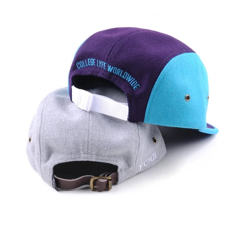 Custom Wool Melton 5 Panel Camp Cap Warm Winter Unstructured Flat Bill Embroidery Logo Mens Vintage Sports Camp Hat