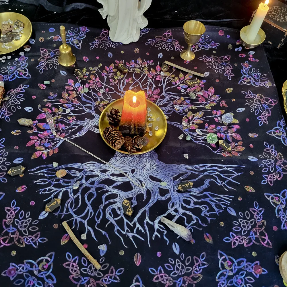 2023 Life Tree Winter Edition Dutch Velvet Tarot Square Home Table Cloth 64cm Colorful Tarot  Tablecloth