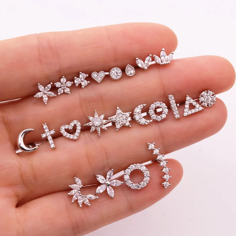 Stocks Selling Fast Delivery Safety crewback piercing earrings gold stainless steel Earrings In Gold and Silver Zircon Earrings