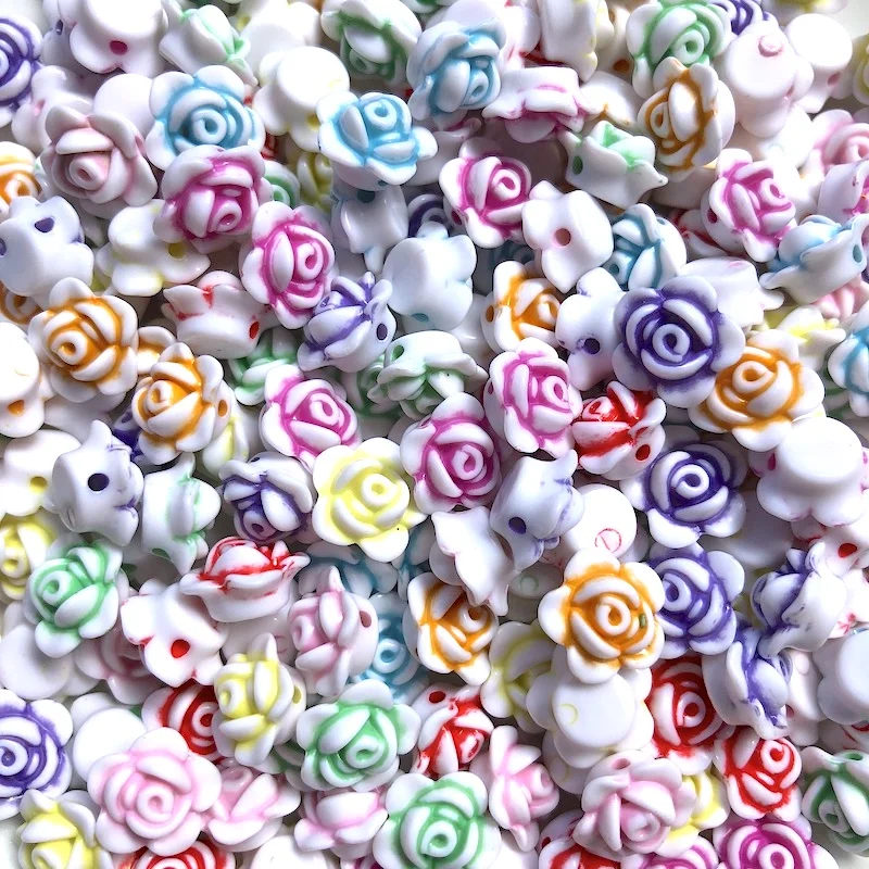 Cheap Plastic White Mixed Color Flower Rose Beads for DIY Bracelet Making