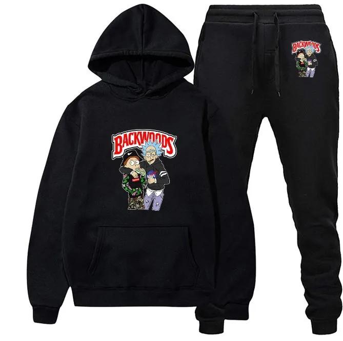 New arrival womens tracksuits 2 piece backwood hoodie outfit sets black two piece pants set women clothing 2021