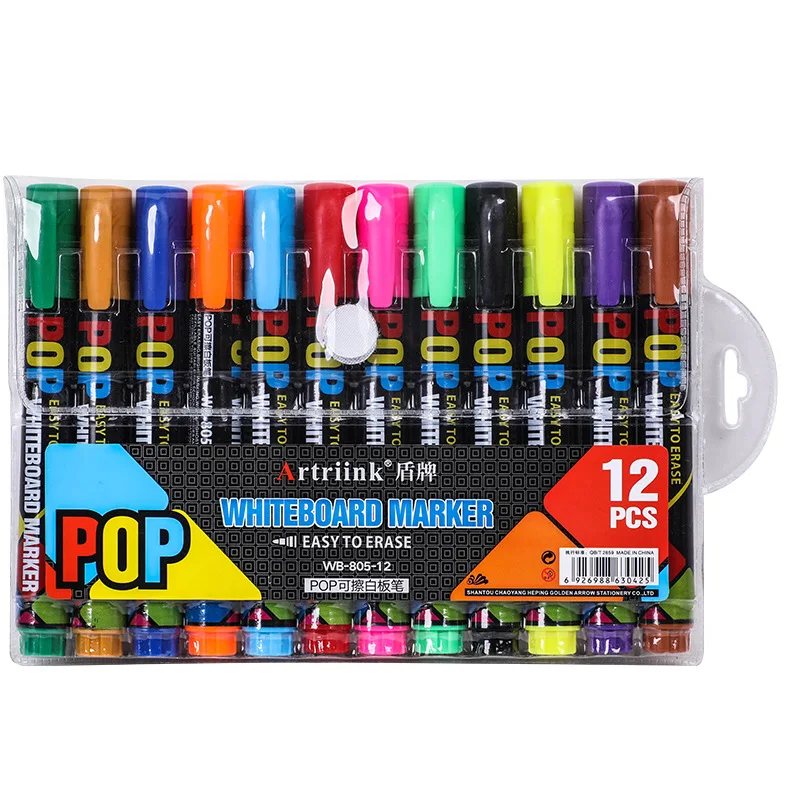 Office stationery 8  / 12 colors fiber pen tip single head erasable pop refillable whiteboard marker  with custom logo