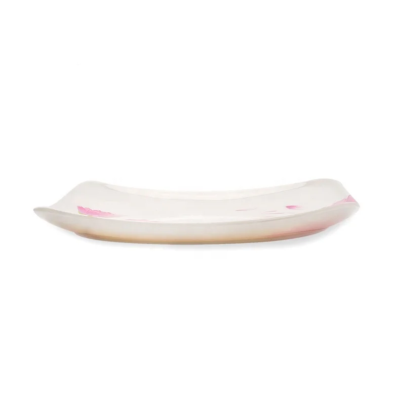 Restaurant dinnerware custom logo flower design OEM melamine plastic square dishes food grade square dinner plates