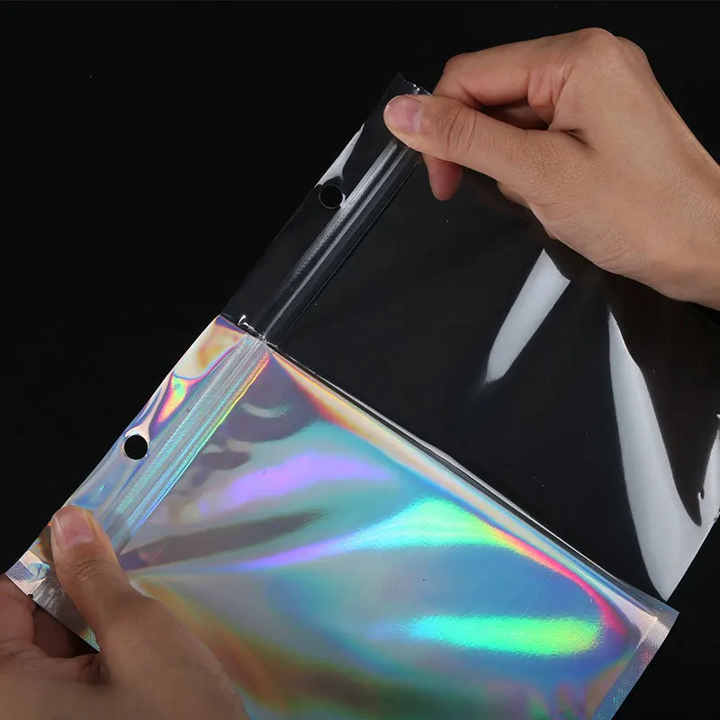 3 side sealed small holographic plastic laser printing zipper hologram bag