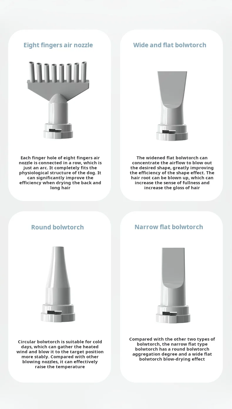 High Power Dog Blow Dryer Adjustable Speed Temperature Control with 4 Nozzles and Extendable Hose for Cat Pet Hair Grooming