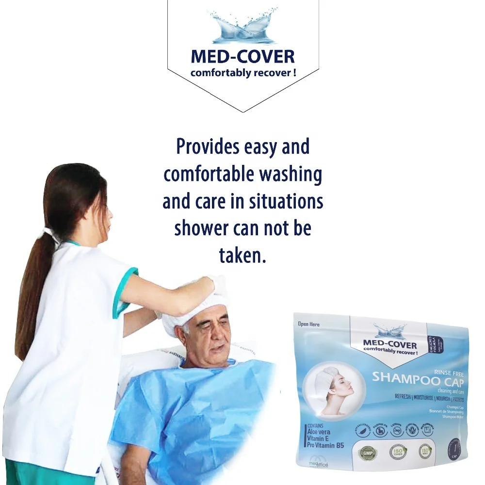 Med-Cover Rinse Free Shampoo Wash Cap No Water Rinse Free  Elderly Care Nursing  Bedridden Patient OEM  Customized Packing