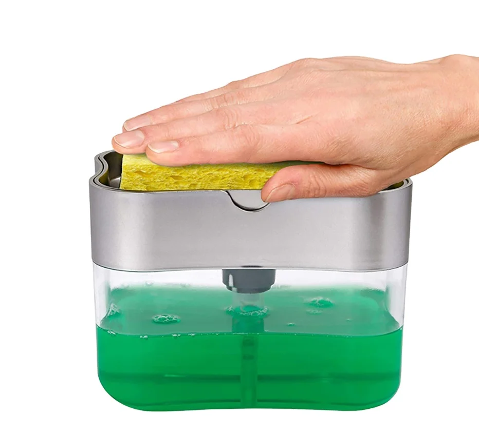 Дозатор для мыла, насос для мыла, губка Caddy, новый креативный кухонный дозатор для жидкого мыла 2 в 1 с ручным прессом и губкой для мытья