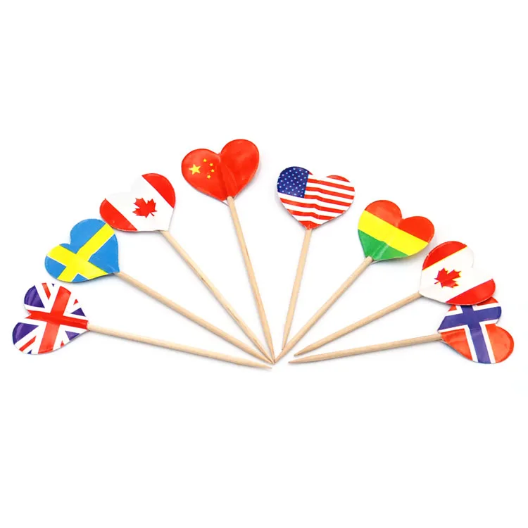 Hot Selling Custom Wooden Food Picks Cocktail Toothpicks With Flags