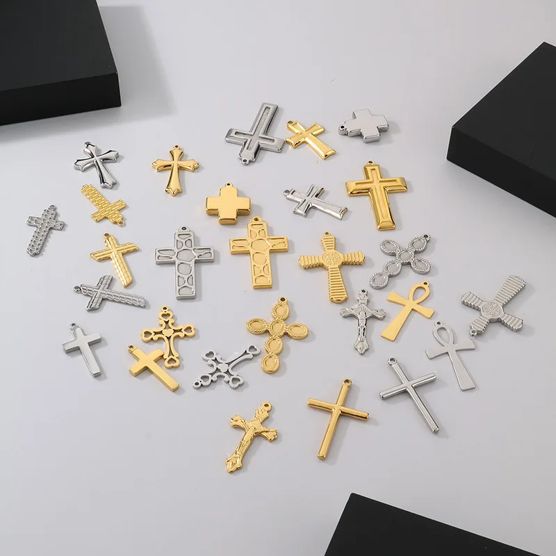 Simple Design 18K Gold Plated Stainless Steel Crucifix Cross Religious Pendant for Jewelry Making Accessories Necklace Bracelet