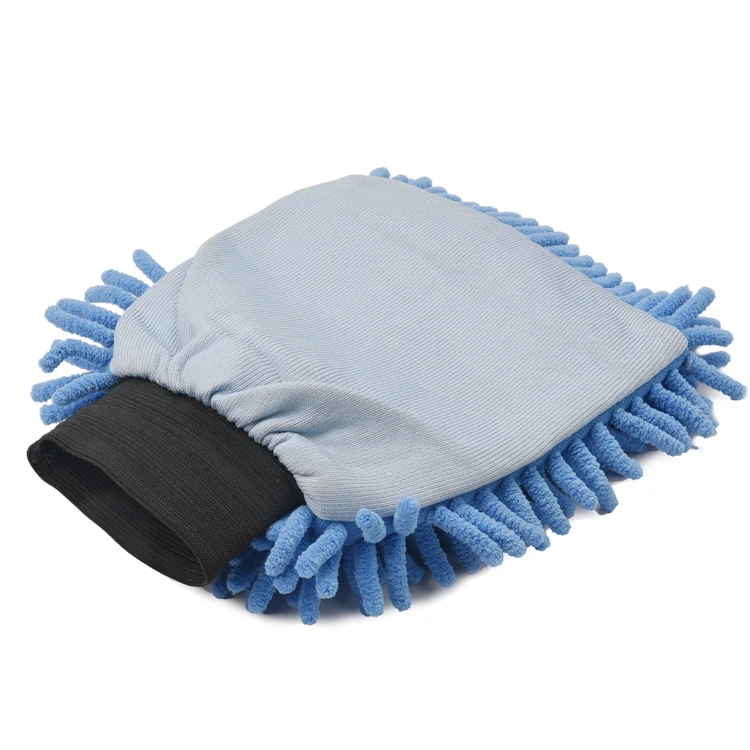 Good Quality 2IN1 Chenille Microfiber Cleaning Mitt Car Wash Glove With Mesh Cloth