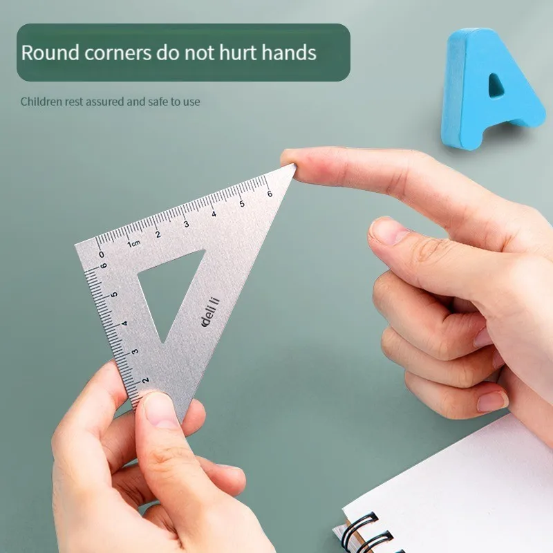 Deli 65216 Color metal ruler for students four-piece ruler multifunctional protractor aluminum geometric drawing High qualityrul