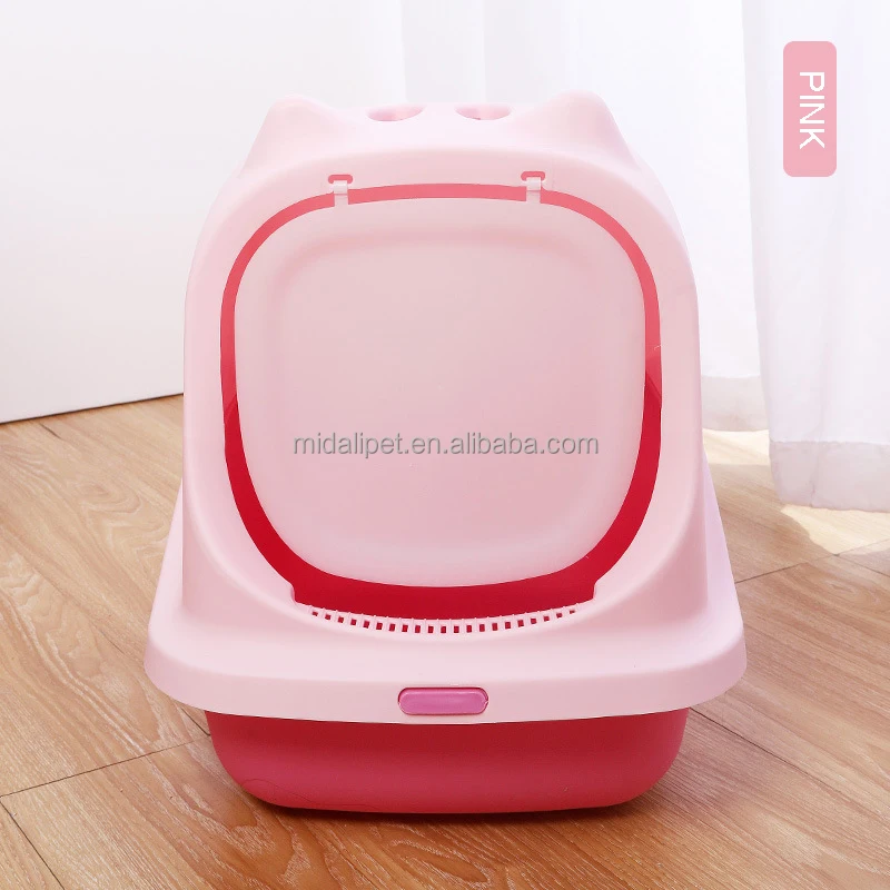 Litter Box Spill Proof Entrance PP Large Cat Toilet Cat Ear Flap Fully Enclosed Pet Toilet