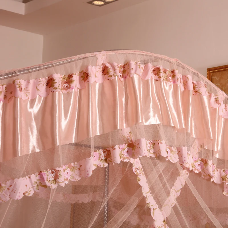 Pastoral European Three Doors Palace Pink Indoor Outdoor Decoration Bed Anti Mosquito Net