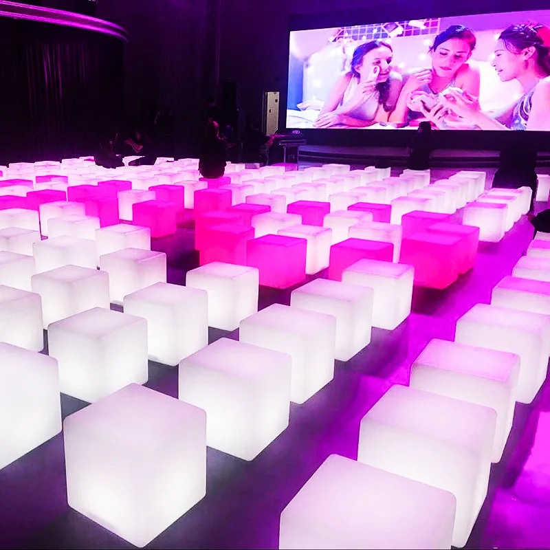 Hot Sale PE Fashion Decorative Glow Furniture USB Rechargeable RGB Color Changing Remote Control Led Cube Chair Stool Light
