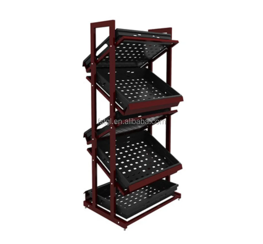 Shelves Supermarket Store Fruits and Vegetable Display Super Market Wooden Fruit Vegetable Display Rack Case Duty Wood Heavy