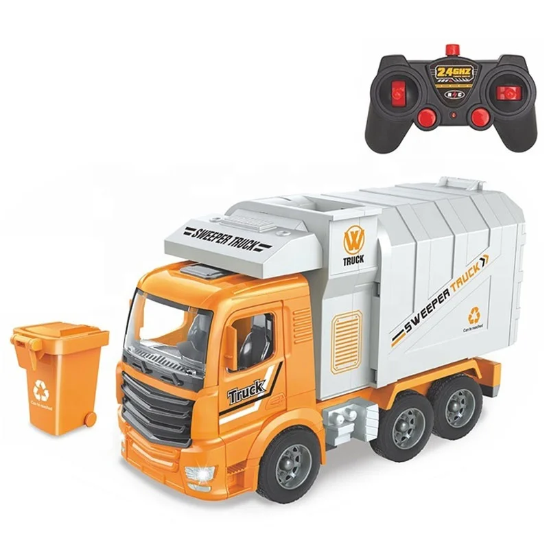 Hot sale 2.4G remote radio control dump garbage rc truck for kids sanitation toy car with 1:24 6x6 drift off road construction